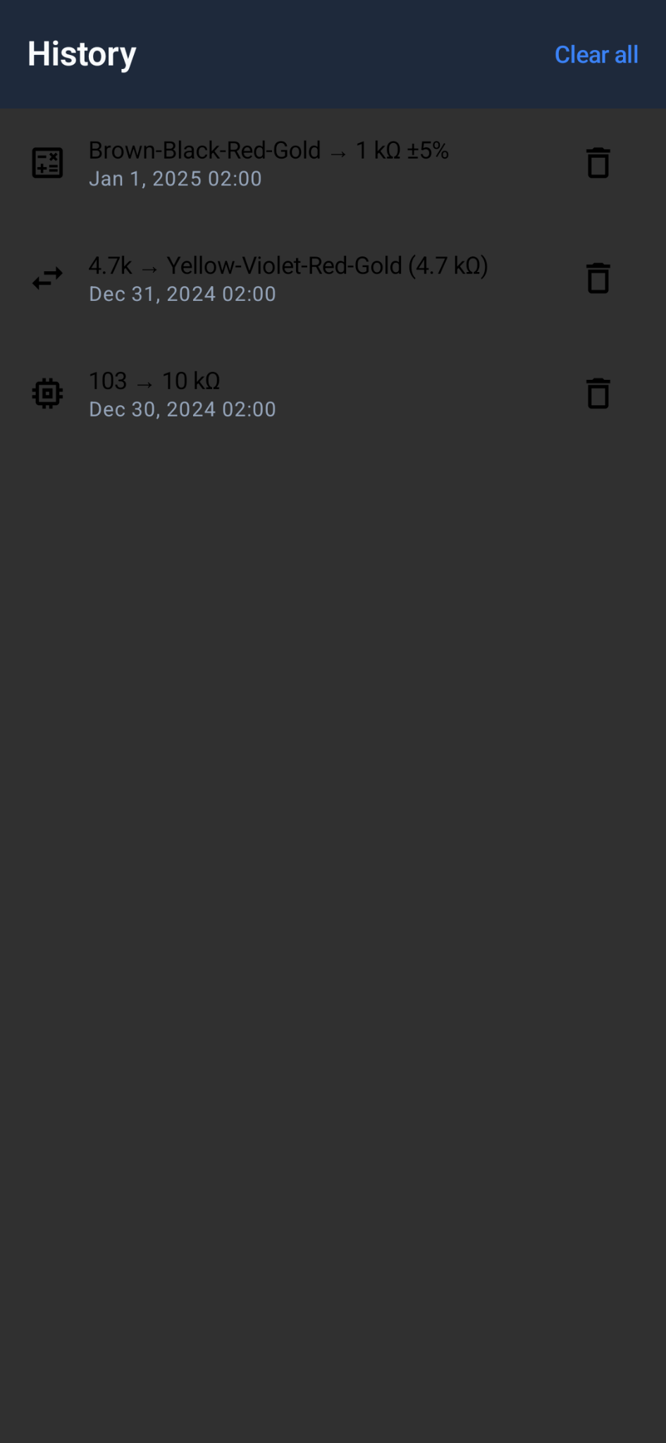 History screen