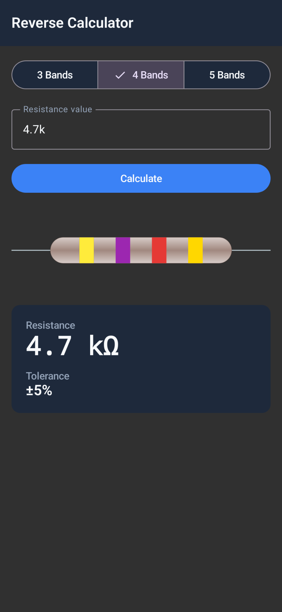 Reverse Calculator screen